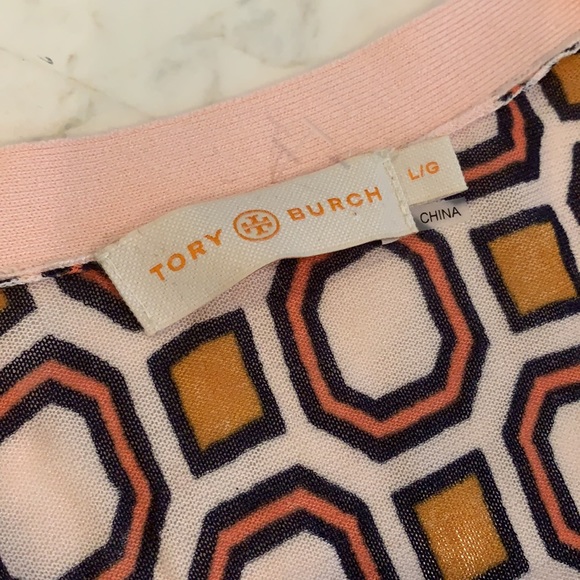 TORY BURCH Silk Sleeve Cotton Geometric Cardigan Large - Picture 5 of 7